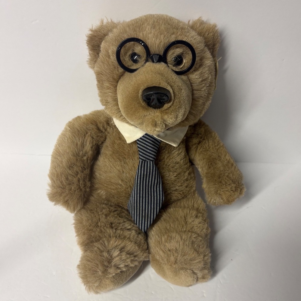 Vintage 1987 Heartline Teddy Bear Plush Glasses Tie Scholarly